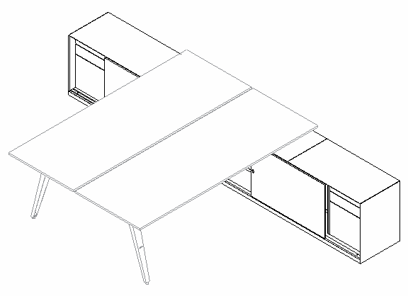 OPE - Double-Faced Desk with Support Credenza